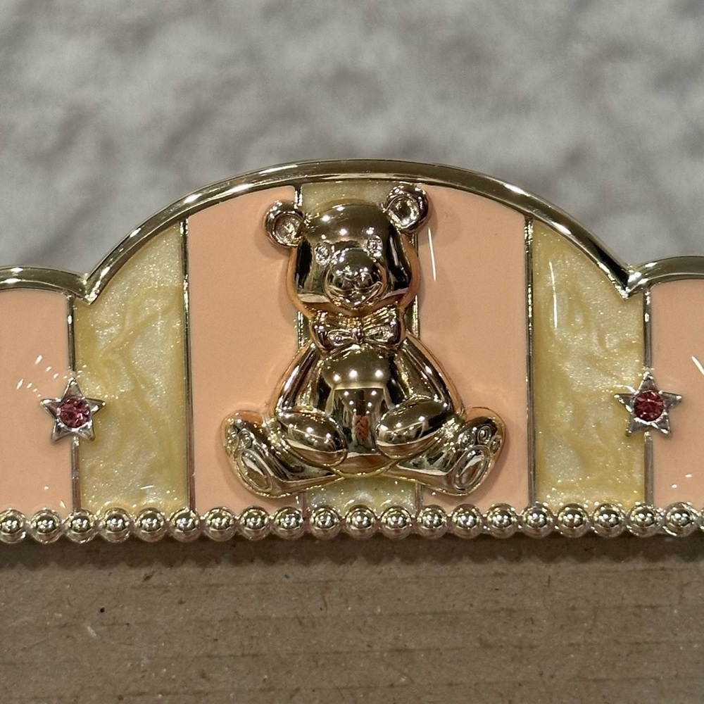 ✨EUC✨Green Tree Gallery Yellow Gold Enamel Art Deco Baby Frame Silver Teddy Bear - Picture 10 of 11